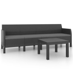 Salon de jardin 2 pcs avec coussins PP Rotin Anthracite