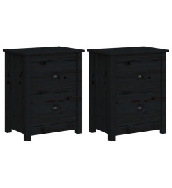 Tables de chevet 2 pcs Noir 50x35x61,5 cm Bois de pin massif