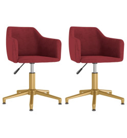 Chaises pivotantes salle à manger 2 pcs Rouge bordeaux Velours