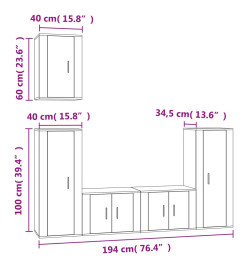 Ensemble de meubles TV 5 pcs Chêne fumé Bois d'ingénierie