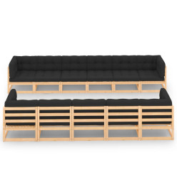 Salon de jardin 11 pcs avec coussins anthracite Pin massif