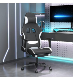 Chaise de jeu de massage avec repose-pied Noir et blanc Tissu