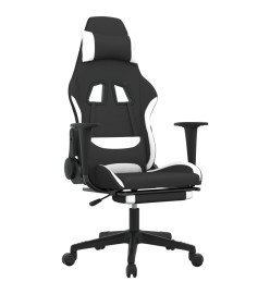 Chaise de jeu de massage avec repose-pied Noir et blanc Tissu