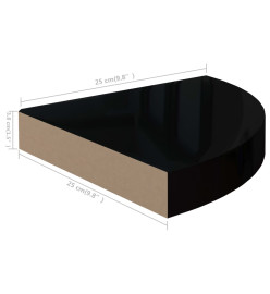 Étagères d'angle flottantes 4 pcs noir brillant 25x25x3,8cm MDF