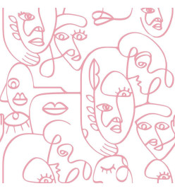 Noordwand Papier peint Friends&Coffee Line Art Faces Blanc et rose