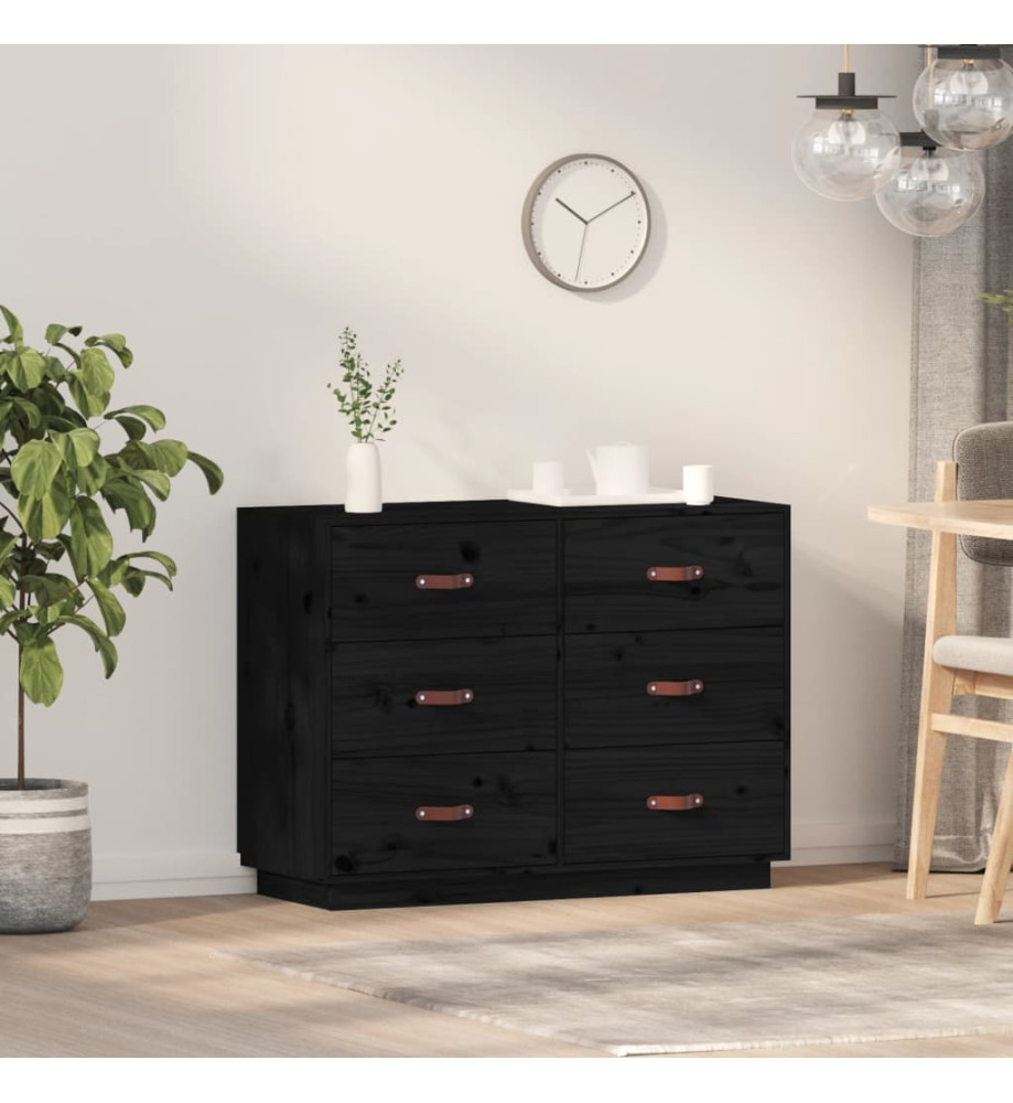 Buffet Noir 100x40x75 cm Bois massif de pin