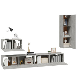 Ensemble de meubles TV 4 pcs Gris béton Bois d'ingénierie