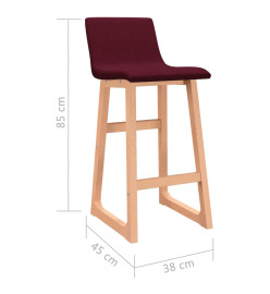 Tabourets de bar lot de 2 rouge bordeaux tissu