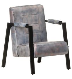 Fauteuil 60x80x87 cm Gris Cuir de chèvre véritable