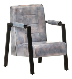 Fauteuil 60x80x87 cm Gris Cuir de chèvre véritable