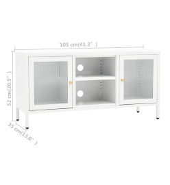 Meuble TV Blanc 105x35x52 cm Acier et verre