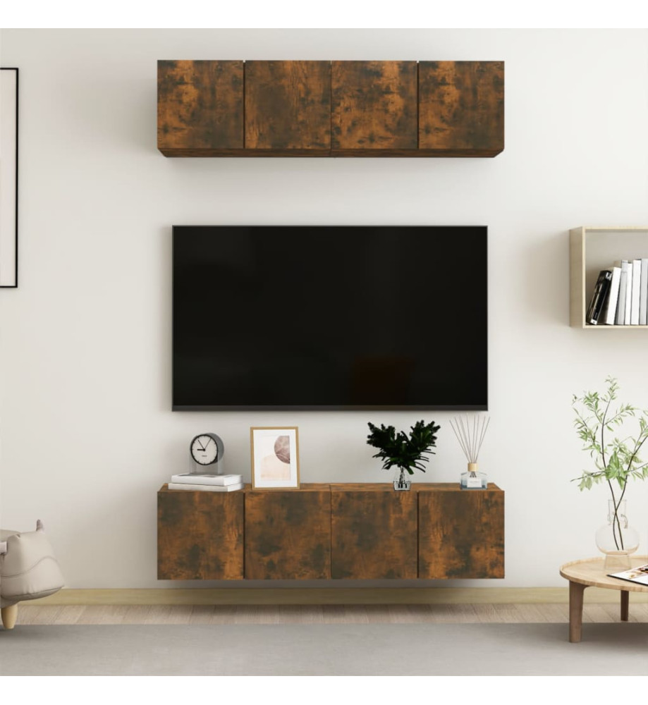 Meubles TV muraux 4 pcs Chêne fumé 60x30x30cm Bois d'ingénierie