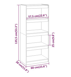 Bibliothèque/Séparateur de pièce Blanc 60x30x135,5cm Pin solide