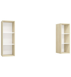 Meubles TV muraux 2 pcs Blanc et chêne sonoma Aggloméré