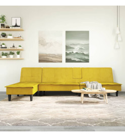 Canapé-lit en forme de L jaune 255x140x70 cm velours