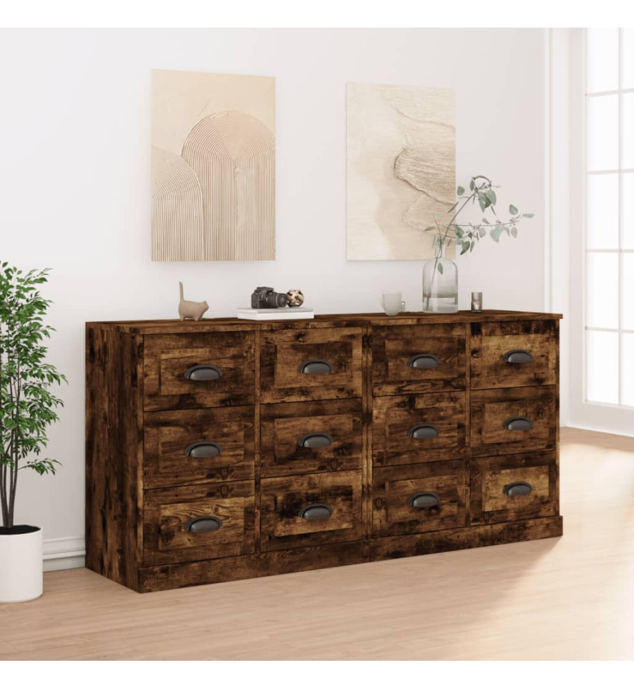 Buffets 2 pcs chêne fumé bois d'ingénierie