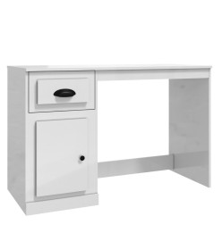 Bureau avec tiroir blanc brillant 115x50x75cm bois d'ingénierie