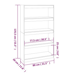 Bibliothèque/Séparateur de pièce Gris 80x30x135,5 cm Pin solide