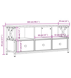 Meuble TV noir 102x33x45 cm bois d'ingénierie et fer