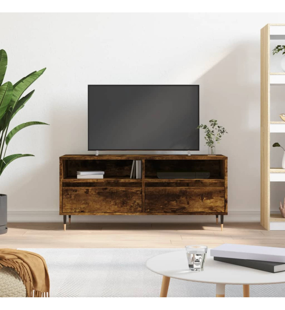 Meuble TV chêne fumé 100x34,5x44,5 cm bois d'ingénierie