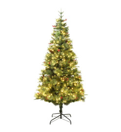 Sapin de Noël pré-éclairé et pommes de pin vert 195cm PVC et PE