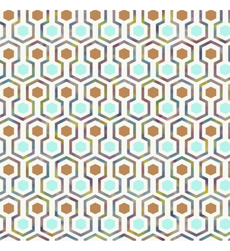 Good Vibes Papier peint Hexagon Pattern Vert et orange