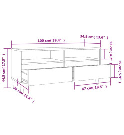 Meuble TV chêne fumé 100x34,5x44,5 cm bois d'ingénierie