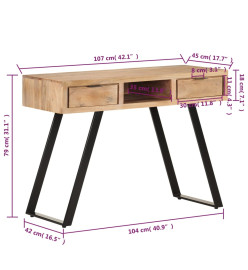 Bureau 107x45x79 cm Bois d'acacia solide avec bord naturel