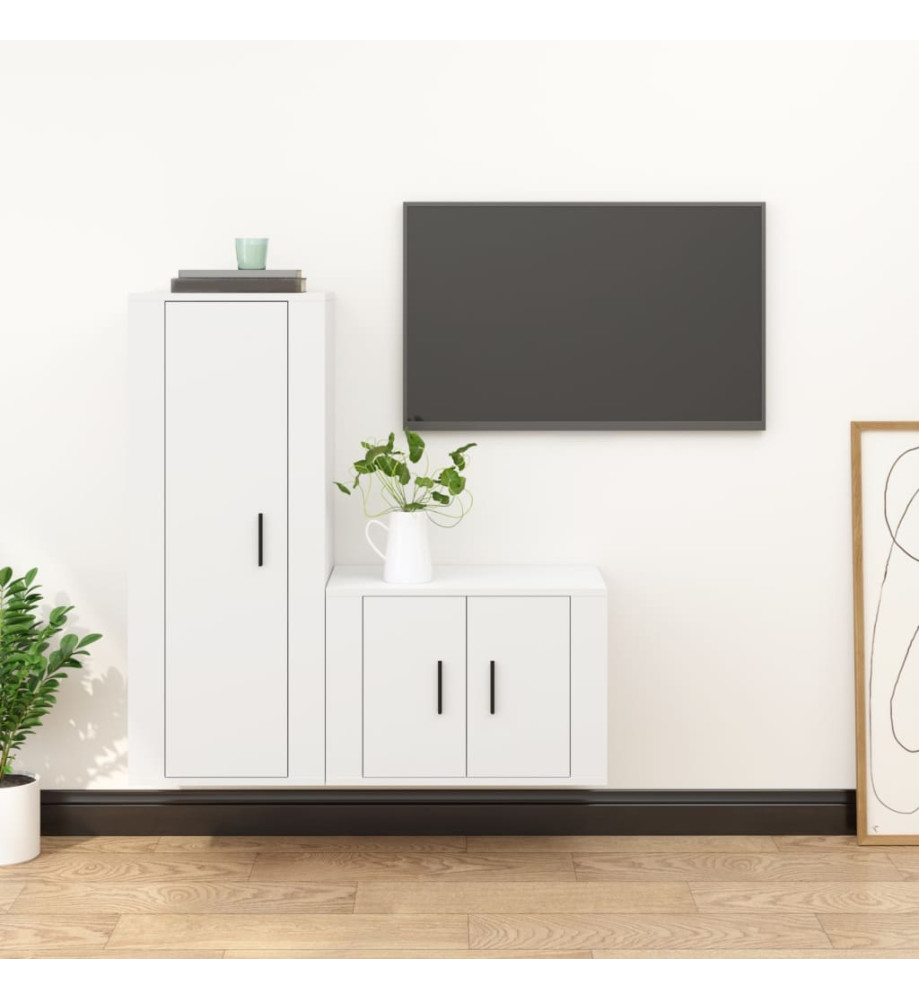 Ensemble de meubles TV 2 pcs Blanc Bois d'ingénierie