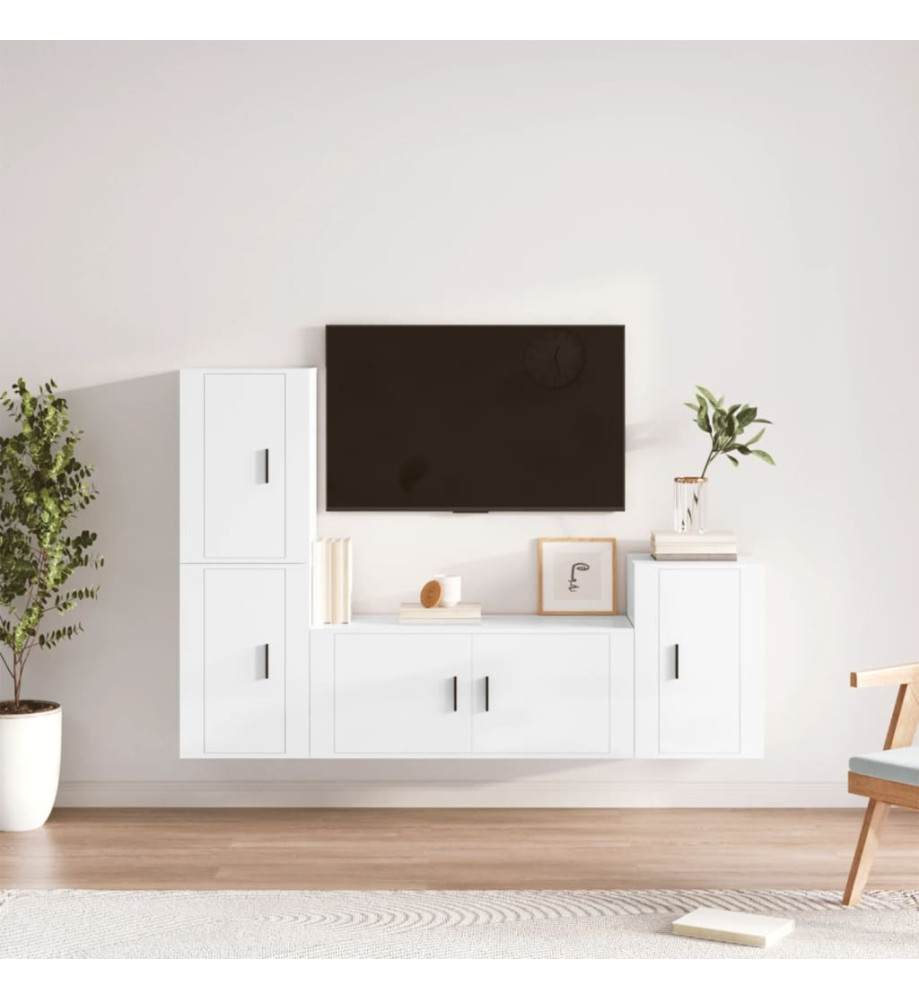 Ensemble de meubles TV 4 pcs Blanc brillant Bois d'ingénierie