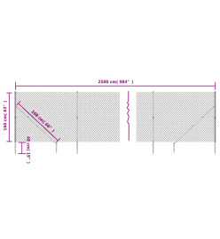 Clôture à mailles losangées avec piquet d'ancrage vert 1,6x25 m