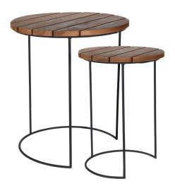 H&S Collection Ensemble de tables d'appoint 2 pcs Teck Marron