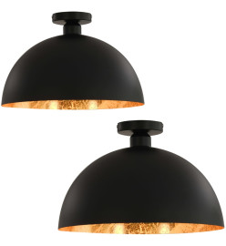 Plafonniers 2 pcs Noir et doré Semi-sphérique E27