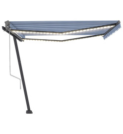 Auvent automatique capteur de vent/LED 400x300 cm Bleu et blanc