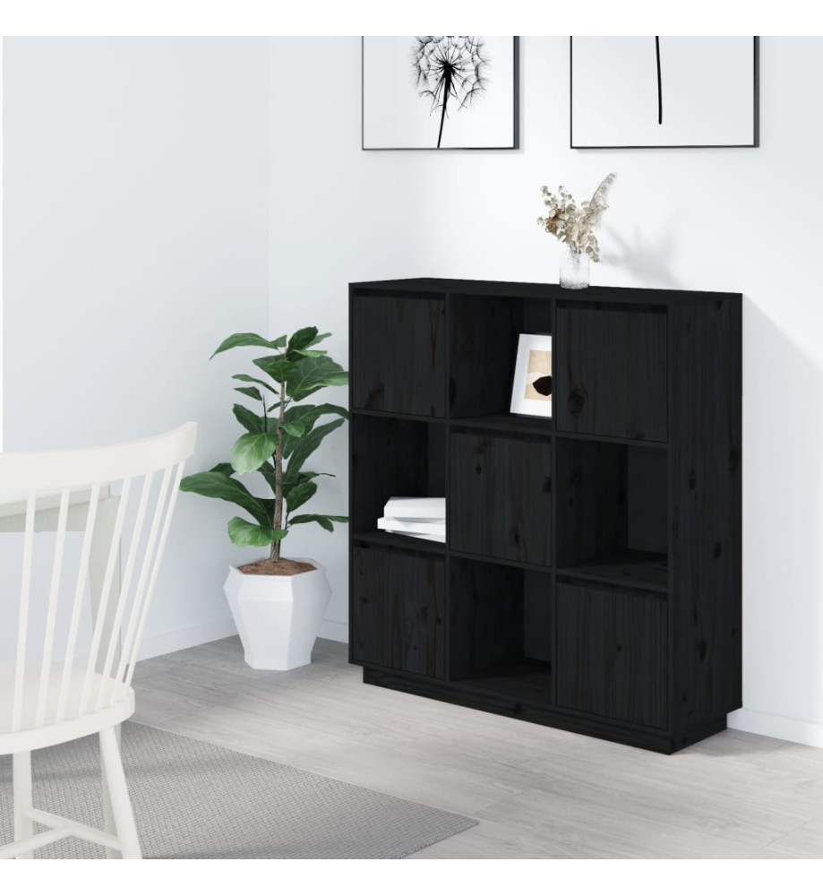 Buffet Noir 110,5x35x117 cm Bois massif de pin