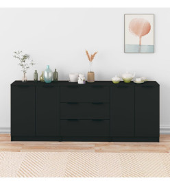 Buffets 3 pcs Noir Bois d'ingénierie