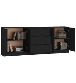 Buffets 3 pcs Noir Bois d'ingénierie