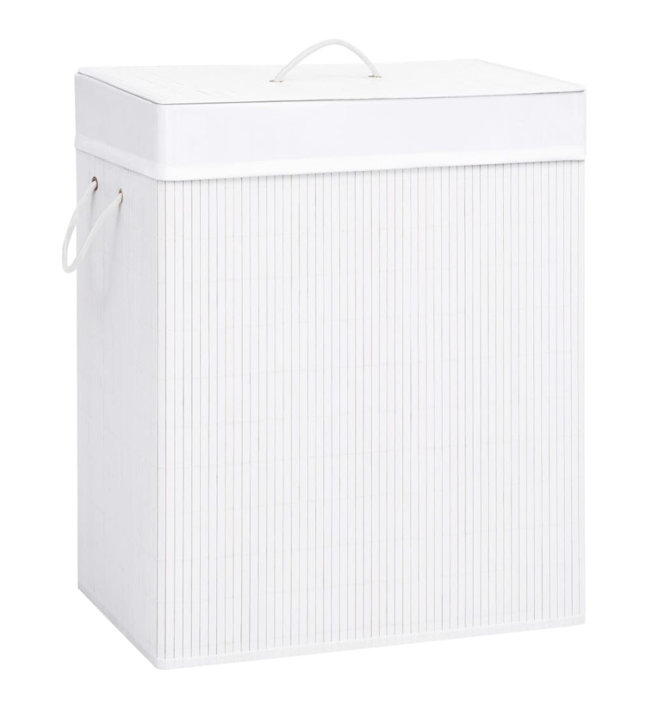 Panier à linge avec 2 sections bambou blanc 100 L