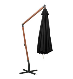 Parasol suspendu avec mât Noir 3,5x2,9 m Bois de sapin massif