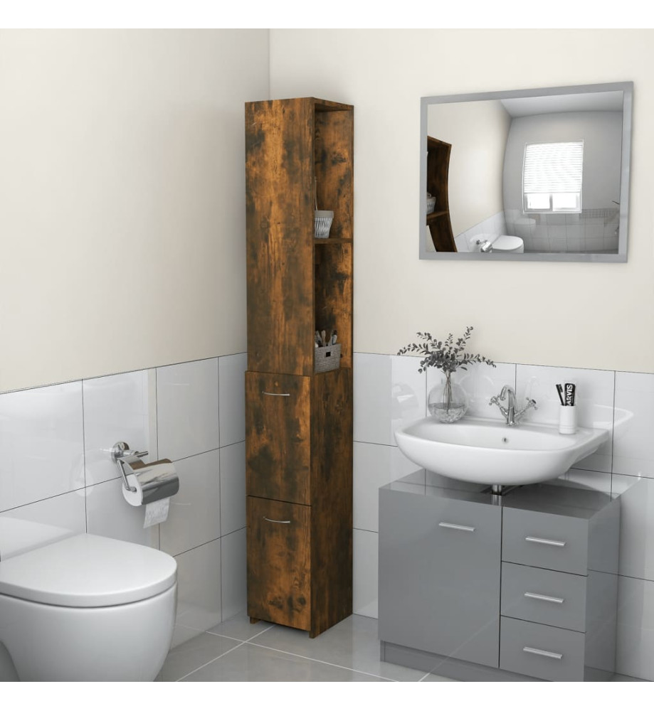 Armoire de bain chêne fumé 25x26,5x170 cm bois d'ingénierie