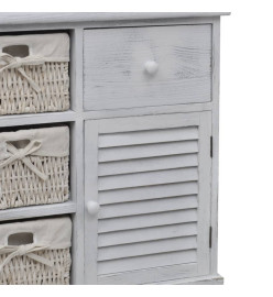 Armoire en bois 3 paniers gauches en tissage Blanc