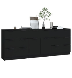 Buffets 3 pcs Noir Bois d'ingénierie