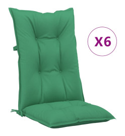 Coussins de chaise de jardin à dossier haut lot de 6 vert tissu