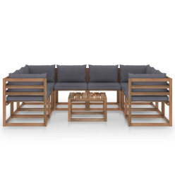Salon de jardin 9 pcs avec coussins anthracite