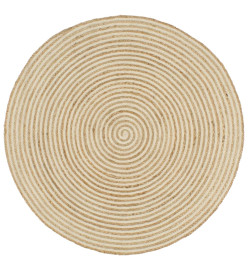 Tapis fait à la main Jute avec design de spirale Blanc 90 cm