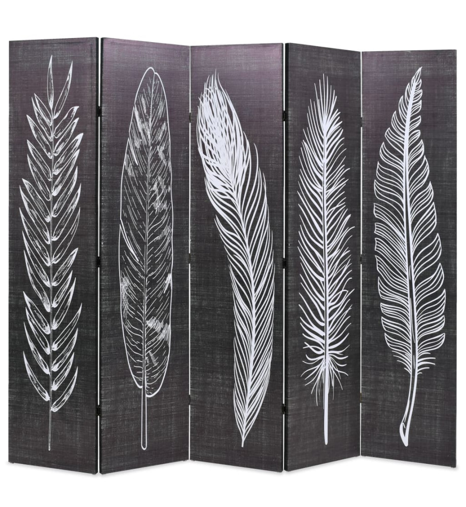 Cloison de séparation pliable 200 x 170 cm Plumes Noir et blanc