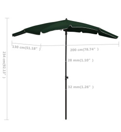 Parasol de jardin avec mât 200x130 cm Vert