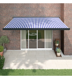 Auvent rétractable bleu et blanc 4,5x3 m tissu et aluminium