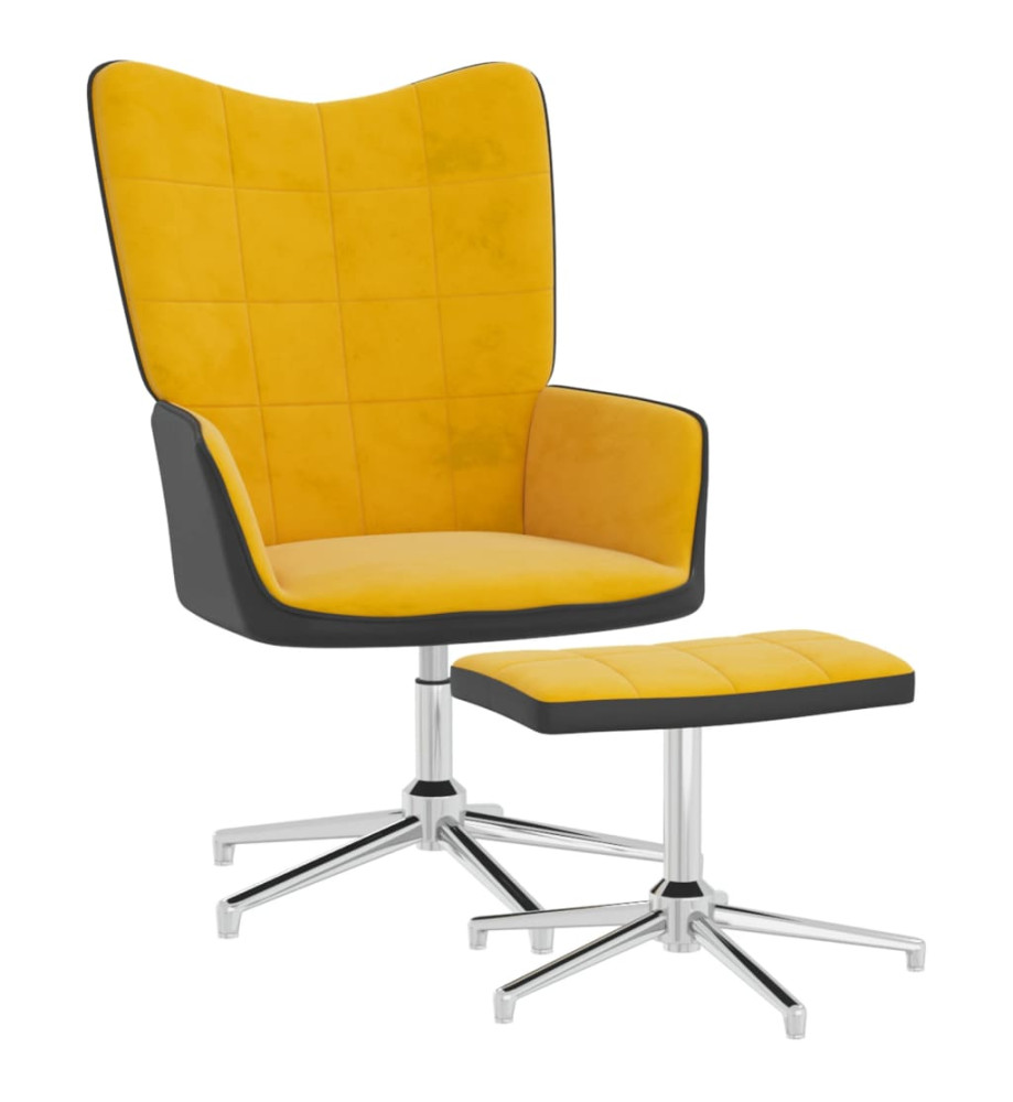 Chaise de détente et repose-pied Jaune moutarde Velours et PVC