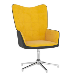 Chaise de détente et repose-pied Jaune moutarde Velours et PVC